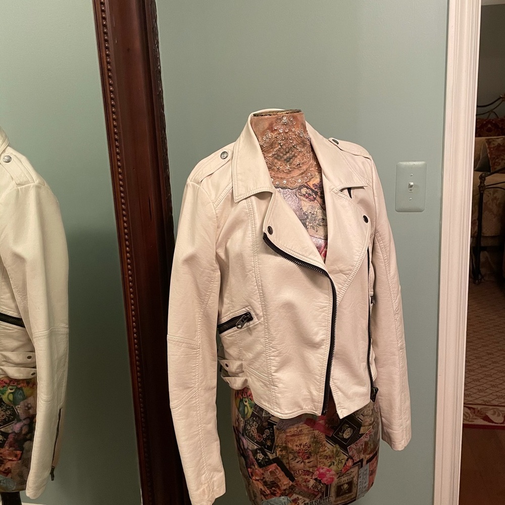 Faux ivory and black leather jacket